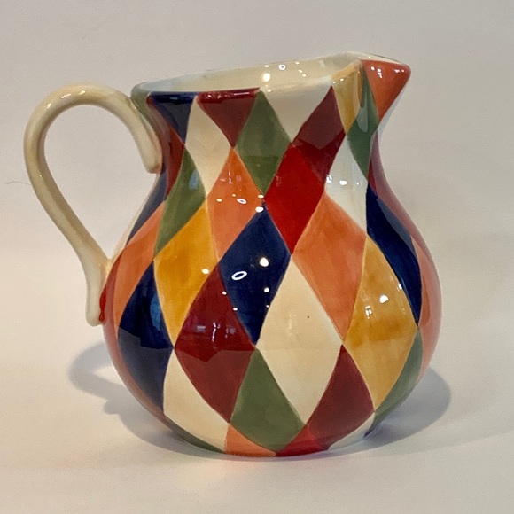 Artimino Ciao Harlequin Ball Pitcher Earthenware Diamond Pattern Large 80 oz - Picture 5 of 9